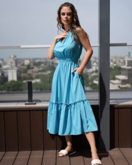 Фото вещи ISSA Plus Платье миди (14096_blue) Женское, цвет - Голубой, материал - Полиэстер