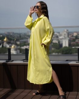 Фото вещи ISSA Plus Платье миди (14099_yellow) Женское, цвет - Жёлтый, материал - Лён