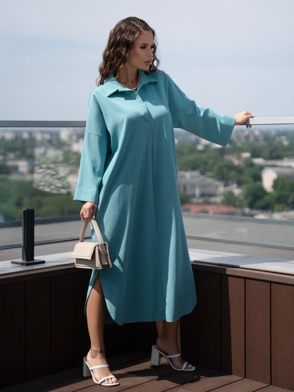 ISSA Plus Платье миди (14099_turquoise) Женское, цвет - Бирюзовый, материал - Лён Фото вещи ISSA Plus Платье миди (14099_turquoise) Женское, цвет - Бирюзовый, материал - Лён