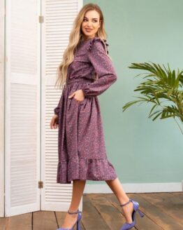 Фото вещи ISSA Plus Платье миди (13725_multicolor) Женское, цвет - Сиреневый, материал - Полиэстер