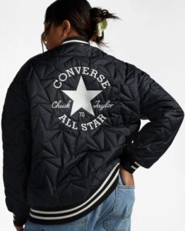 Фото вещи CONVERSE Classic Fit Wearers Left Star Chev Emb Fleece Бомбер (0Q105) Женское, цвет - Чёрный, материал - Полиэстер