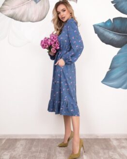 Фото вещи ISSA Plus Платье миди (12532_blue) Женское, цвет - Голубой, материал - Хлопок
